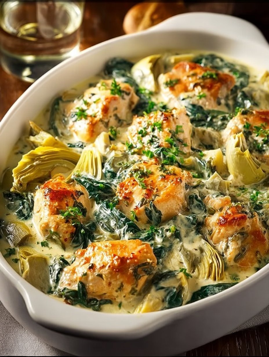 High-Protein Spinach and Artichoke Chicken Casserole