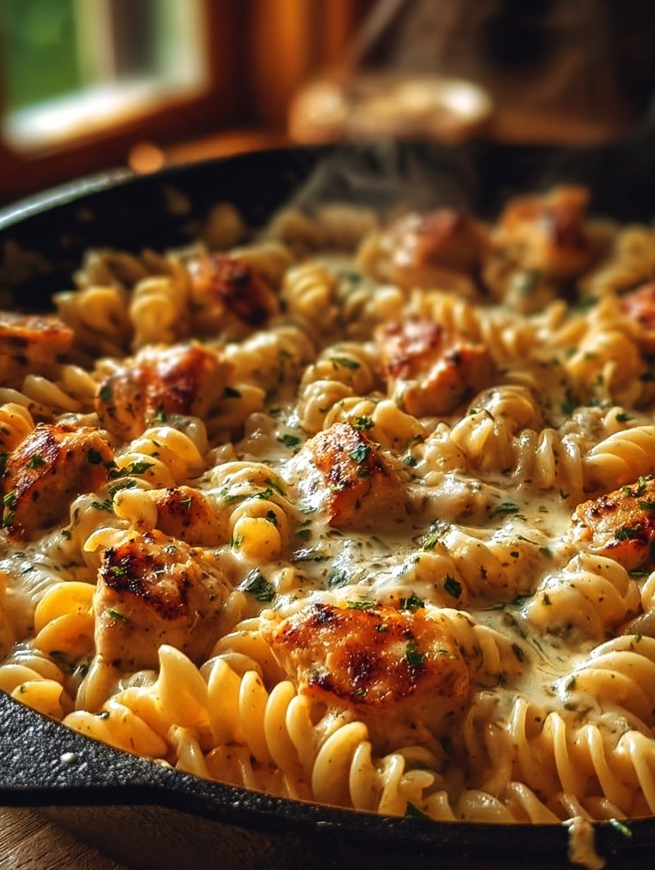 Cheesy Cajun Garlic Chicken Rotini Skillet Recipe