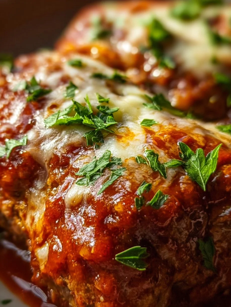 Delicious melt-in-your-mouth garlic parmesan chicken meatloaf served on a plate