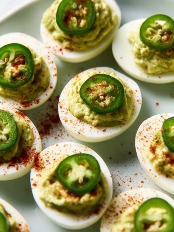 Mexican Deviled Eggs with spicy seasoning and toppings for appetizers