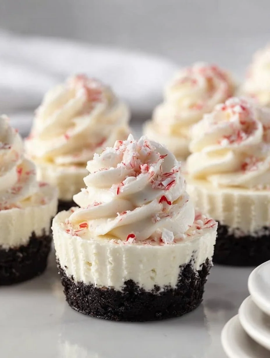 Delicious peppermint cheesecakes topped with crushed mint candies