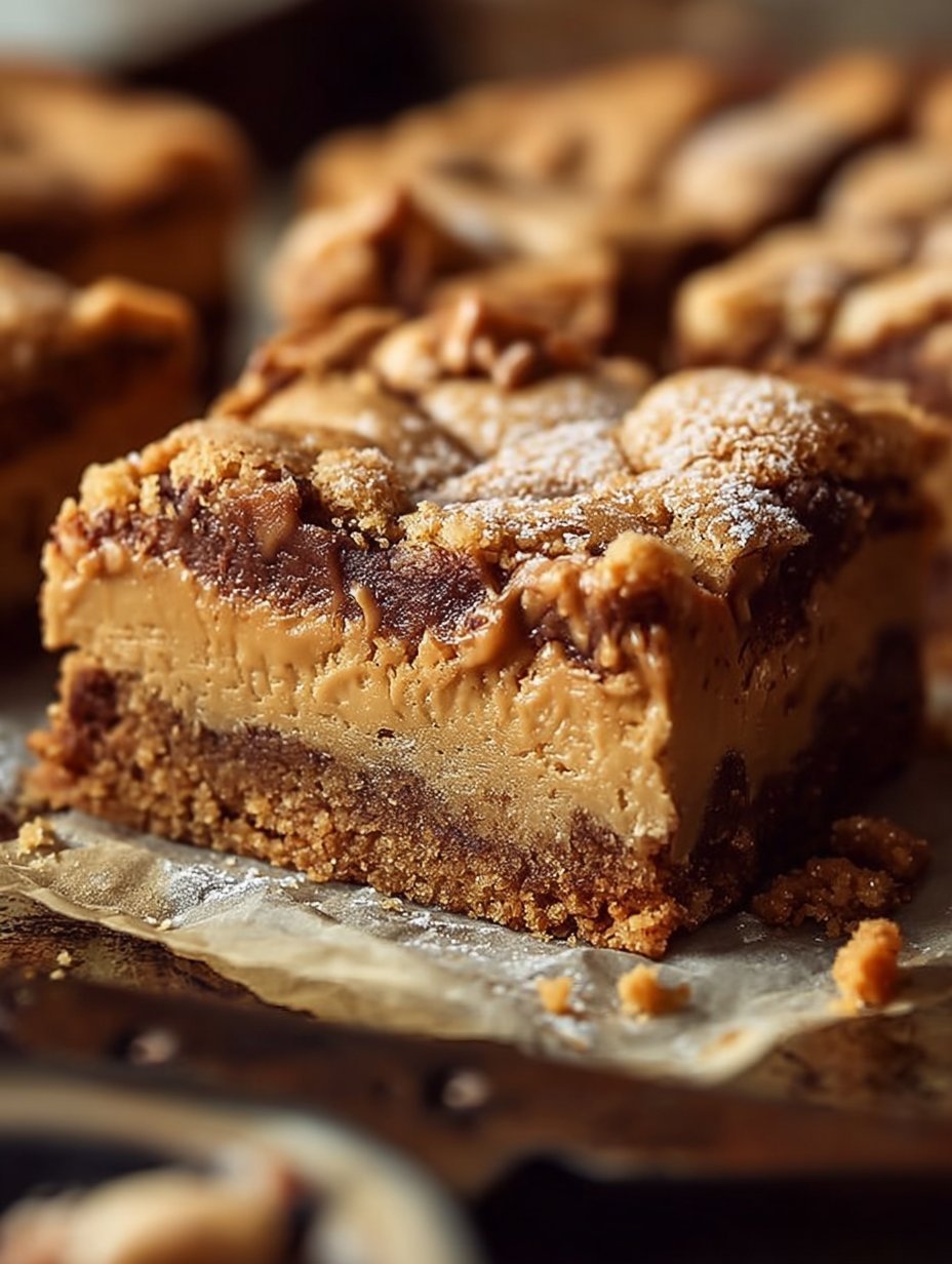 Peanut Butter Greek Yogurt Cookie Pie Bars with Crackled Tops