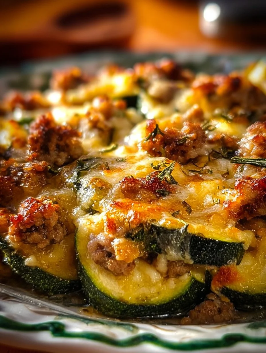 Savory ground turkey zucchini casserole fresh out of the oven