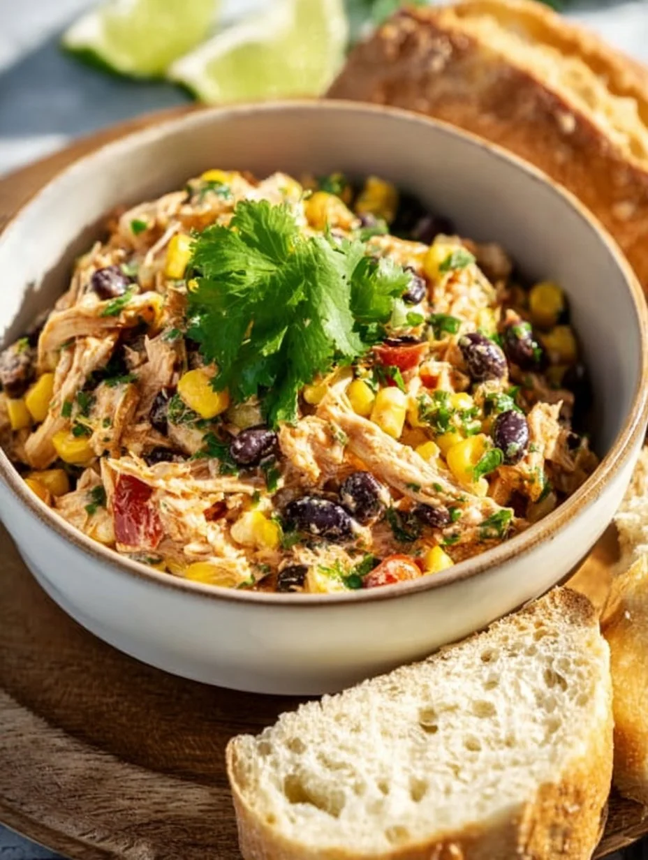 Colorful Southwest Chicken Salad with grilled chicken, veggies, and dressing