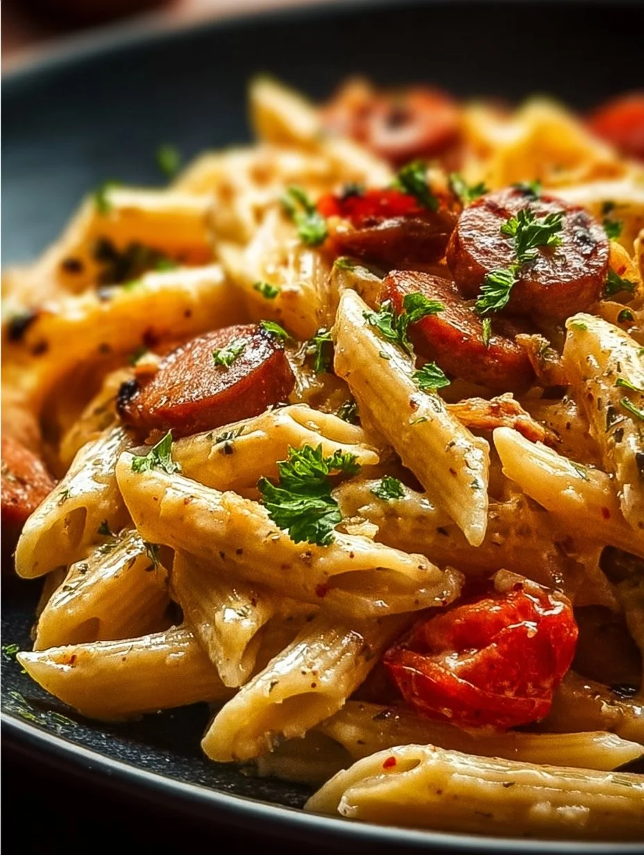 Delicious Spicy Rattlesnake Pasta garnished with herbs and spices