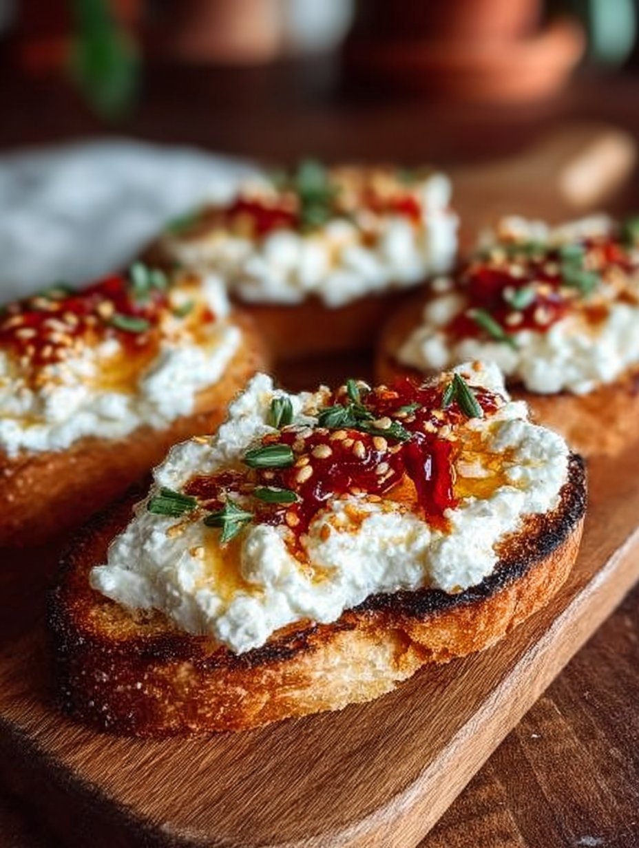 Sweet and Spicy Whipped Feta Crostini