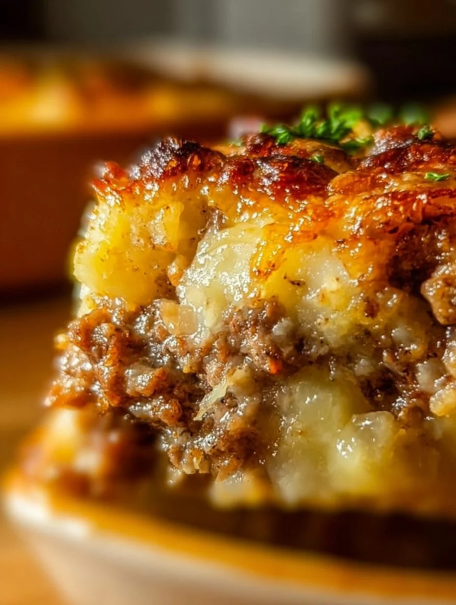 Delicious Tasty Loaded Potato Meatloaf Casserole served in a dish