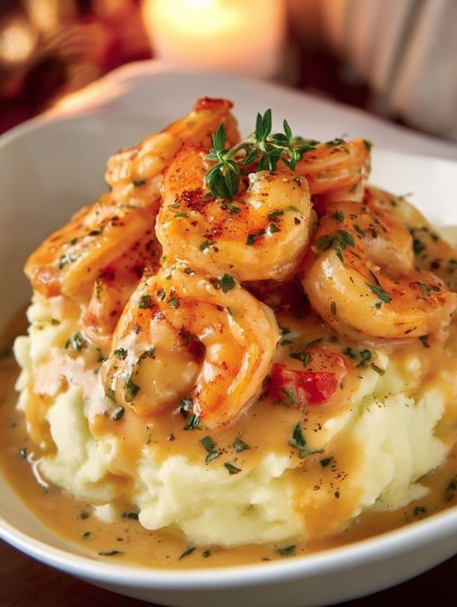 Creamy Garlic Shrimp Over Mashed Potatoes
