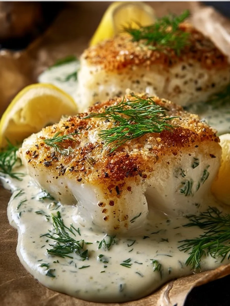 Baked Cod with Lemon Dill Sauce