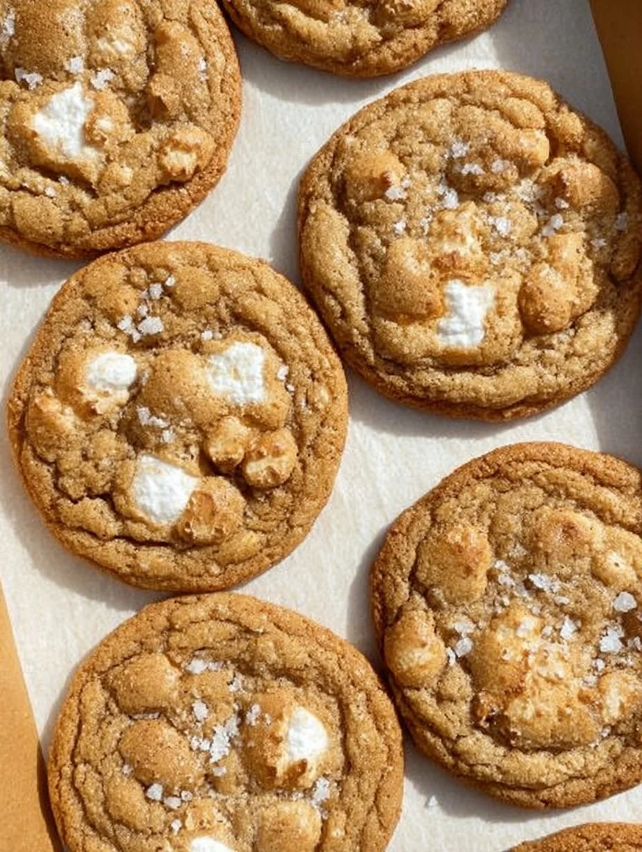 Brown Butter Marshmallow Crispy Cookies on a rustic plate