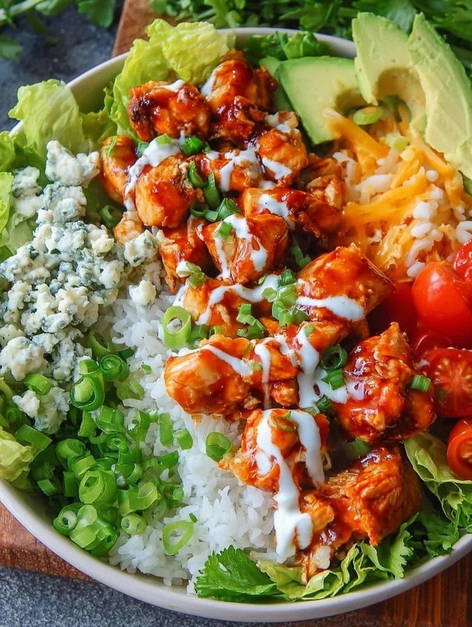 Delicious Buffalo Chicken Protein Bowl with fresh ingredients