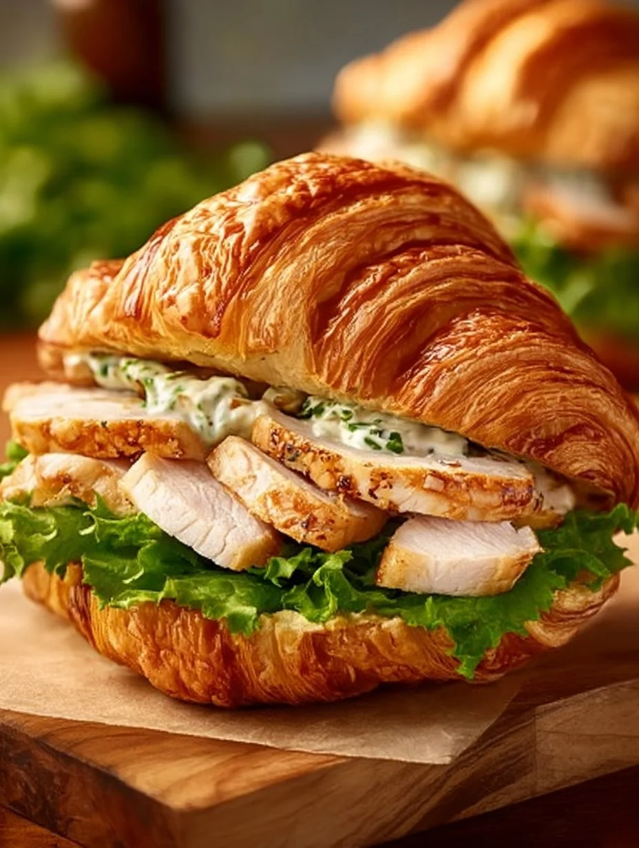 Delicious Chicken Caesar Croissant Sandwich served with fresh ingredients