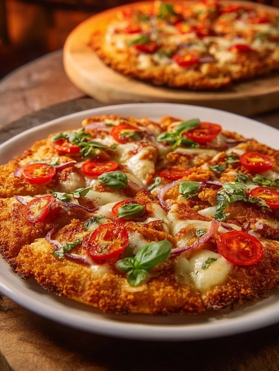 Delicious Chicken Crust Pizza topped with fresh vegetables and cheese