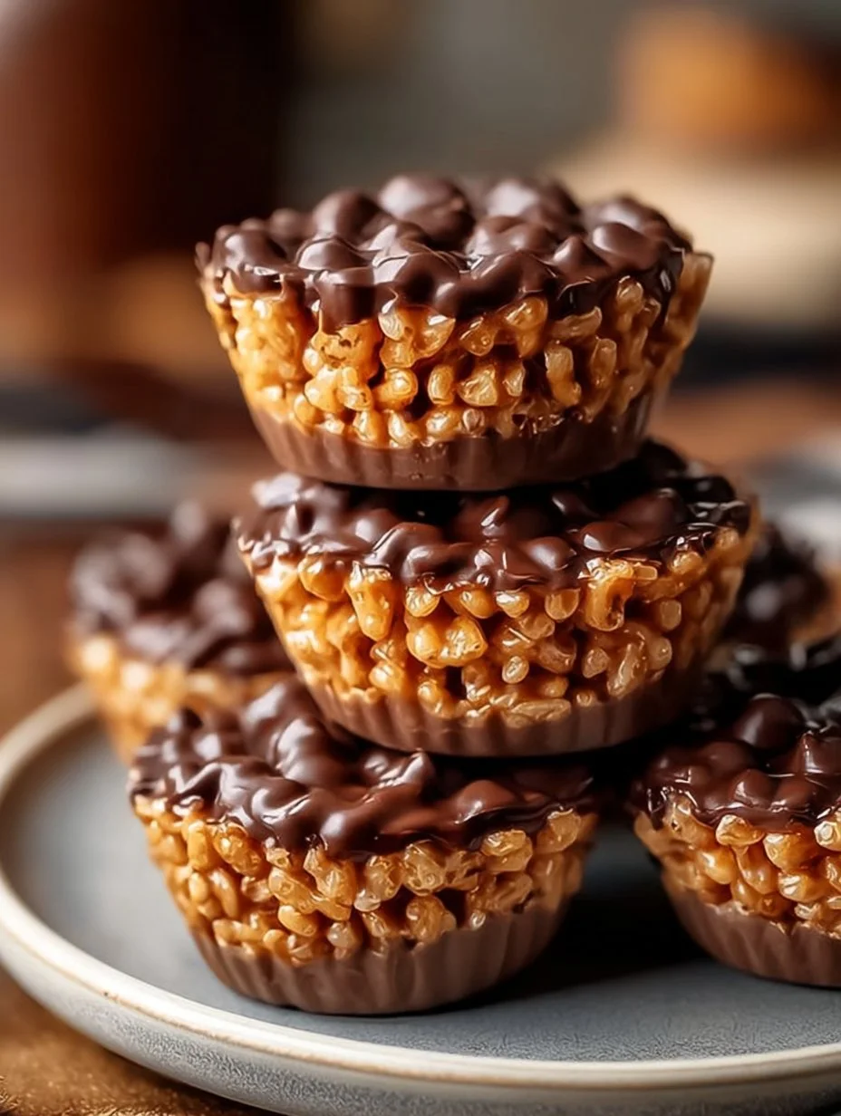 Delicious Chocolate Peanut Butter Rice Krispie Cups on a white background