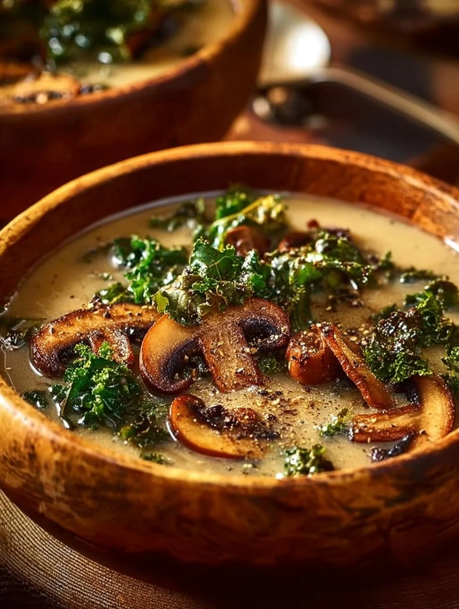 Comforting Wild Mushroom, Caramelized Onion and Kale Soup - homefoodkitchen