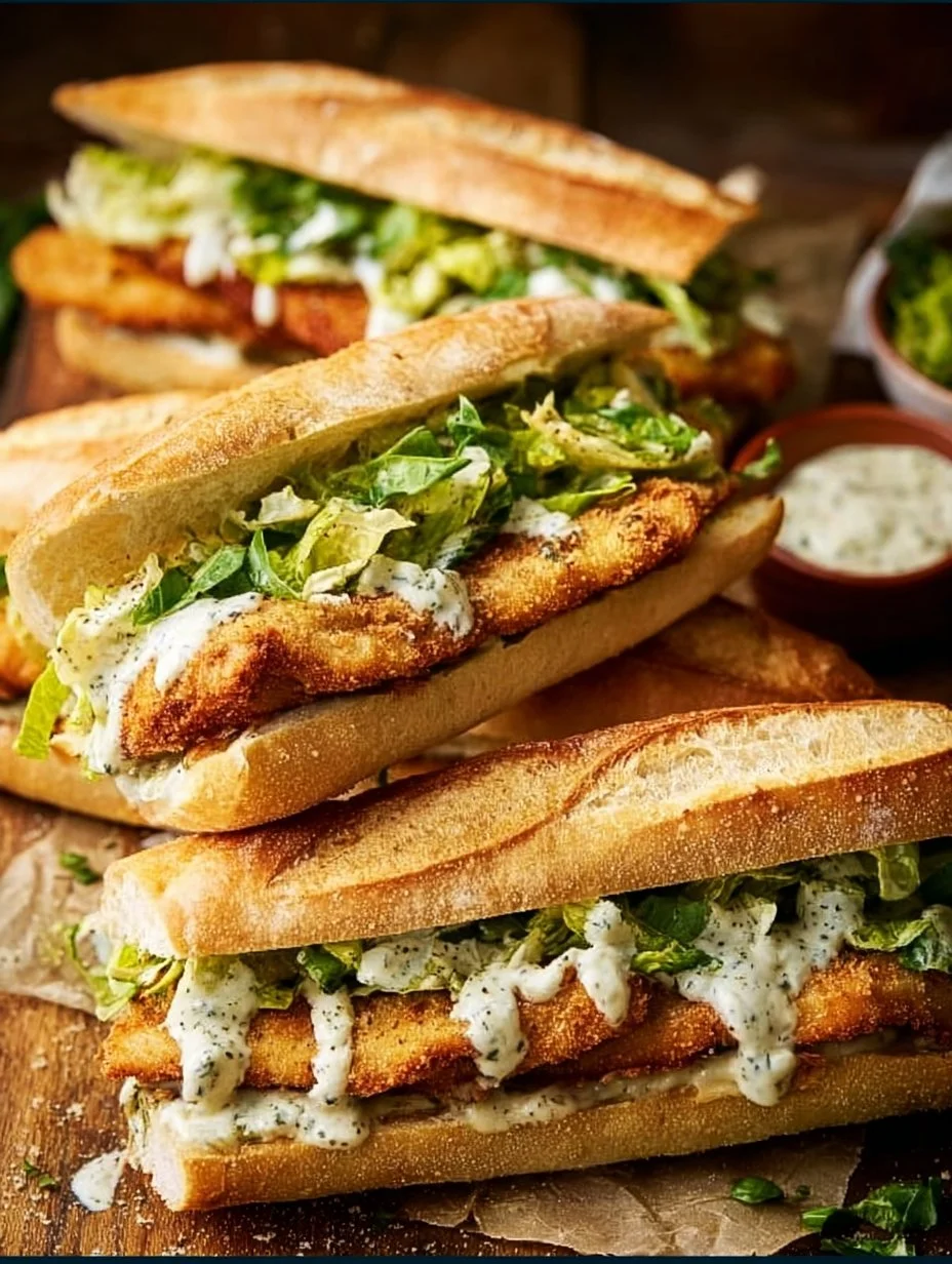 Crispy Chicken Caesar Sandwich served with fresh lettuce and Caesar dressing