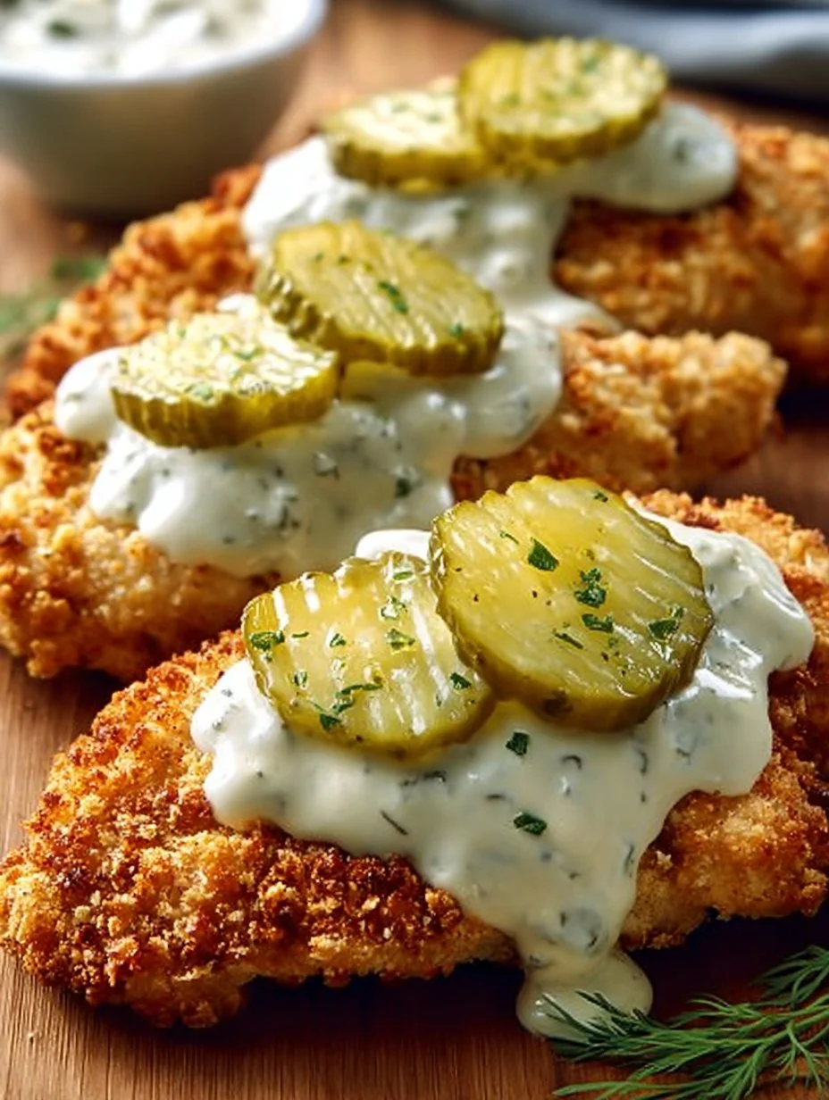 Crispy Parmesan chicken garnished with herbs on a plate