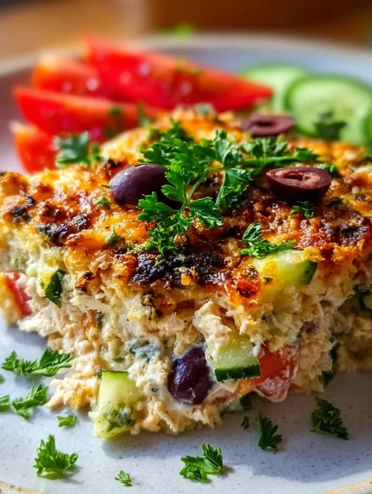 Dump-and-Bake Chicken Tzatziki Casserole ready to serve