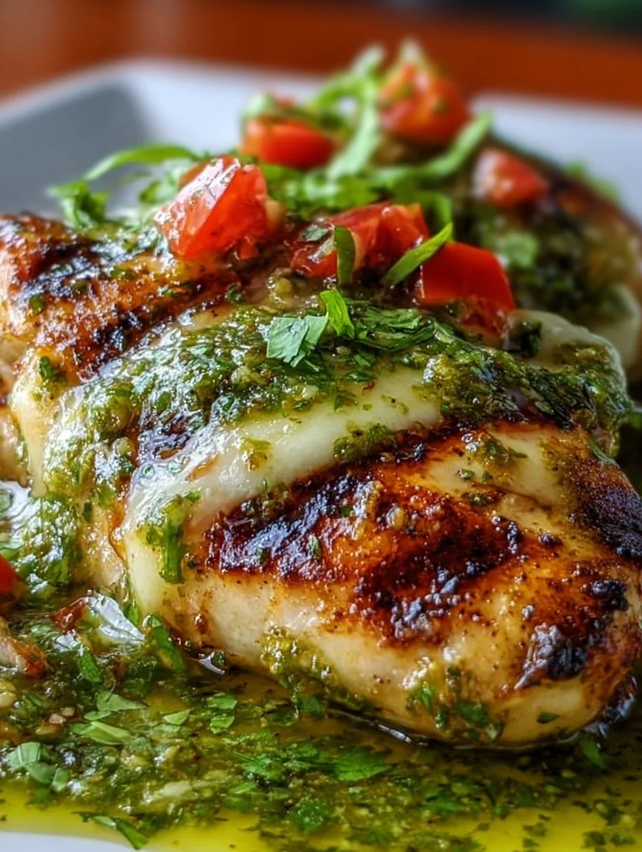 Grilled salsa verde chicken with pepper jack cheese and fresh herbs