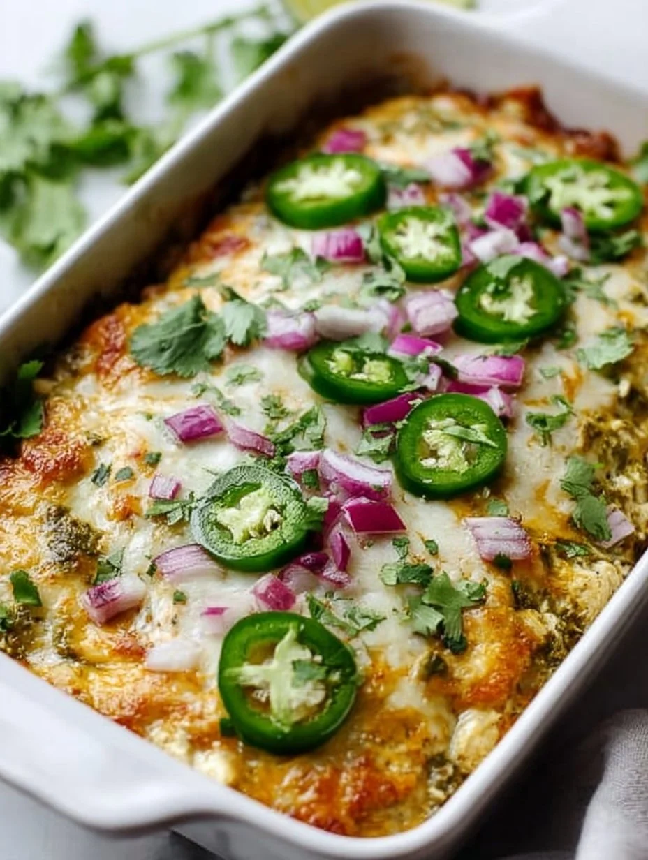 Healthy Salsa Verde Chicken Casserole topped with fresh ingredients