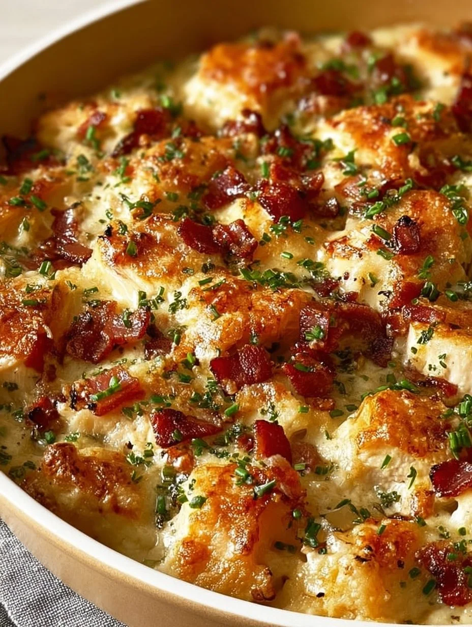 Neiman Marcus chicken casserole dish served hot with a side salad