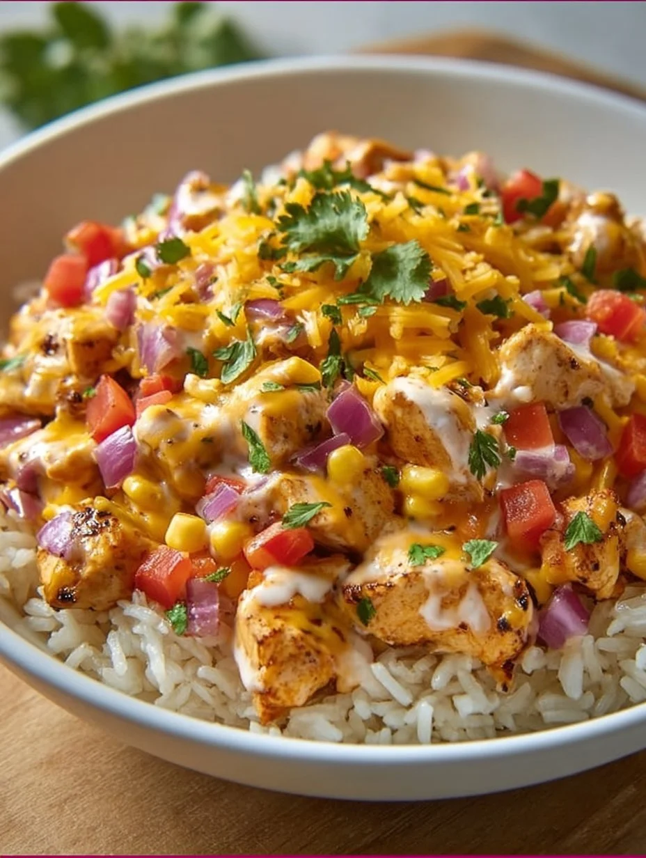 One-Pot Cheesy Southwest Chicken & Rice dish served in a bowl