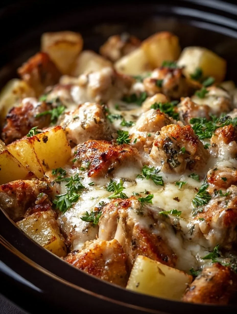 Slow Cooker Garlic Parmesan Chicken and Potatoes