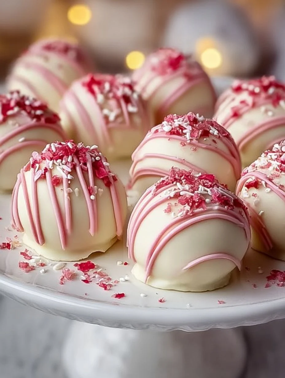 Strawberry cheesecake truffle balls on a plate, topped with fresh strawberries