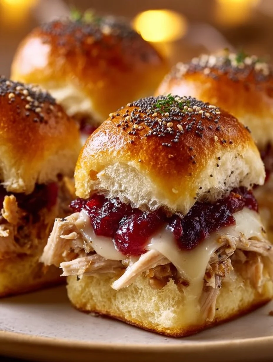 Thanksgiving leftover turkey cranberry sliders on a plate