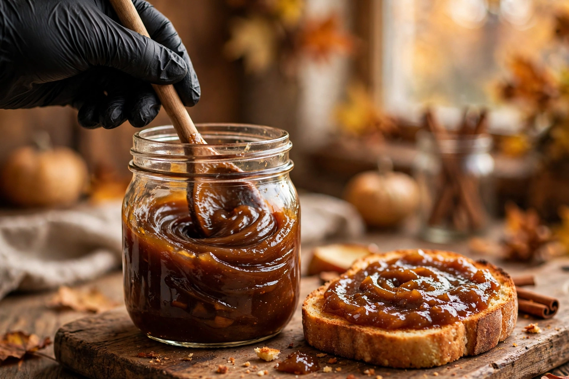 close-up of slow cooker apple butter swirl